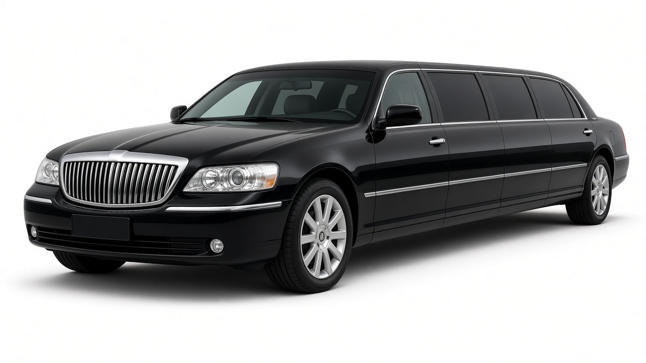 Longue limousine noire sur fond blanc