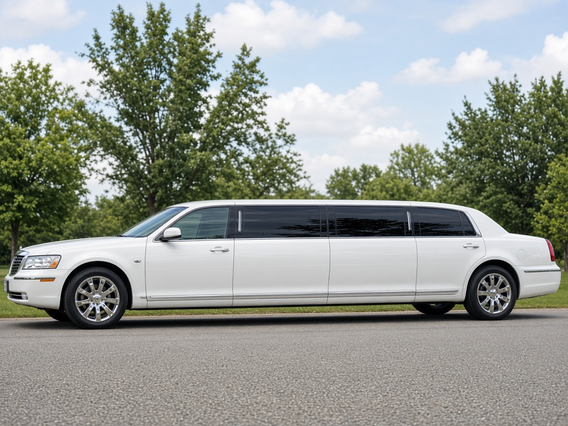 Une longue limousine blanche garée en plein jour